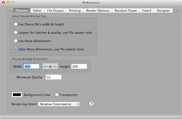 Preview window preferences