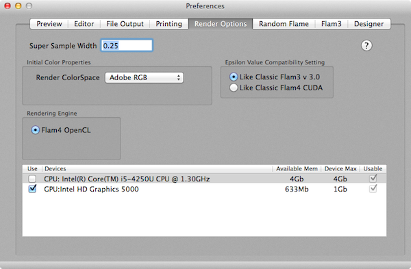 Render options Preferences