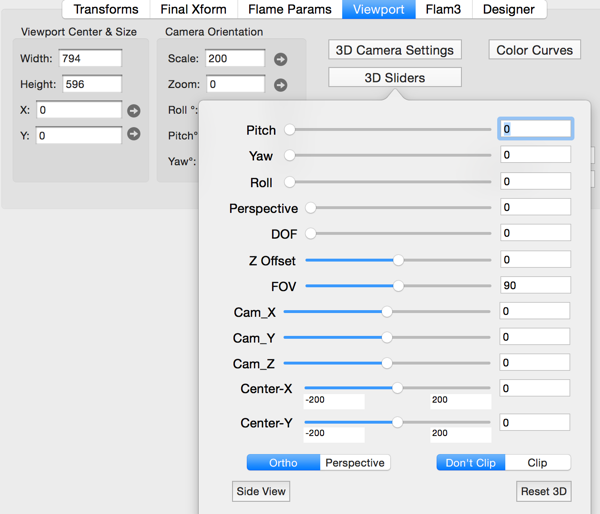 Viewport panel 3D Camera Sliders
