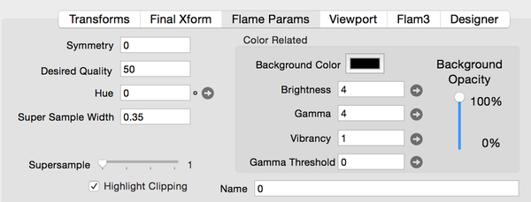 Flame Parameters panel