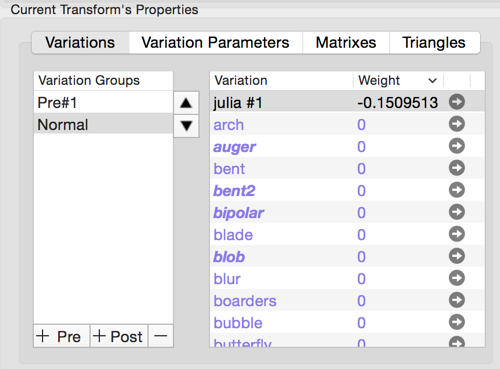 Transform list panel