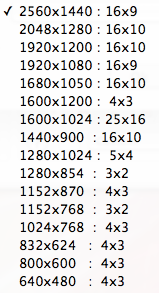 Aspect ratio standard monitor sizes menu